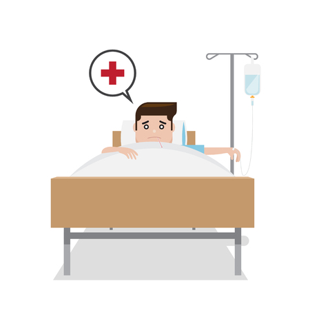 Patient man on hospital bed; vector illustrationのイラスト素材