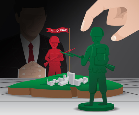 two man playing a war strategy board game with green and red pawns, Vector Illustrationのイラスト素材