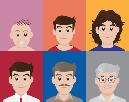 Man different generation age and background colors, Vector Illustration.のイラスト素材