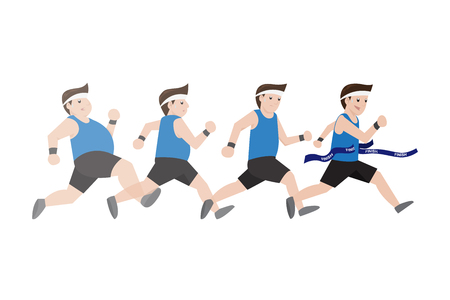 Fat man running 4 step to slim shape, Vector Illustrationのイラスト素材