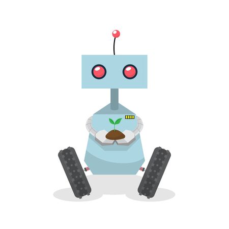 Robot holding plant, vector illustrationのイラスト素材