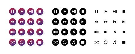Set of flat icon circle media player button, isolated flat and gradient vector illustration on white backgroundのイラスト素材