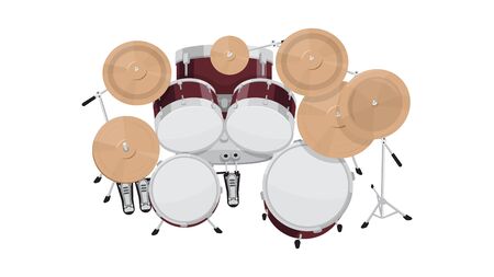 Drum kit top view on white background, flat style vector illustrationのイラスト素材