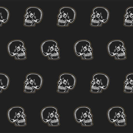 Seamless skulls pattern, line drawing vector illustrationのイラスト素材