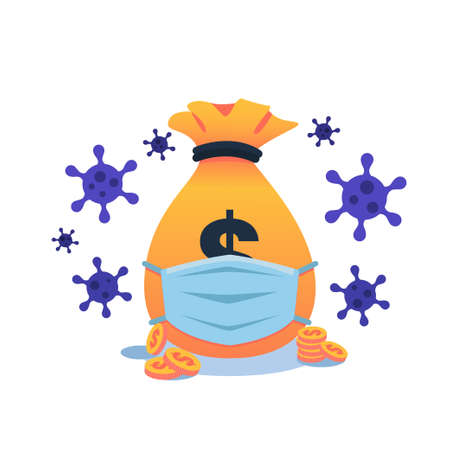 Money bag with face mask to prevent spread of COVID-19 or virus, concept of covid 19 impact on financial, vector illustrationのイラスト素材