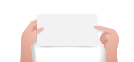 Hands pointing and holding white empty paper, isolated on white background, vector illustrationのイラスト素材