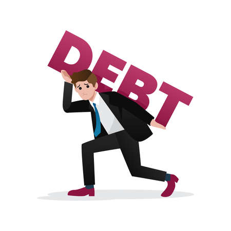 Business man carrying a huge debt on his back, dept concept, vector illustrationのイラスト素材