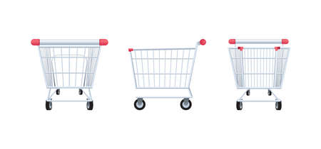Shopping cart rear, side and front view, isolated on white background, vector illustrationのイラスト素材