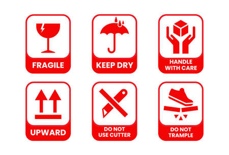 Packaging symbols, fragile and packing care label, vector illustrationのイラスト素材