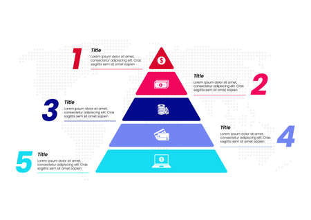 Colorful five elements pyramid infographic template, vector illustrationのイラスト素材