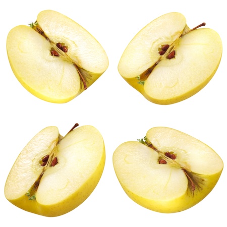half of a yellow apple  collection  set of fruits on white  clipping pathの写真素材