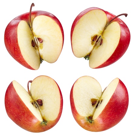 half of red apple  collection  set of fruits on white  clipping pathの写真素材