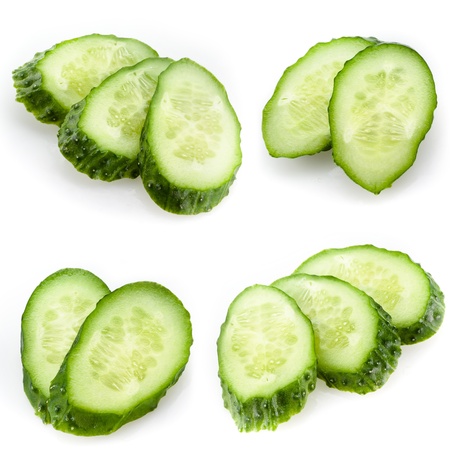 sliced cucumber isolated on white  Collectionの写真素材