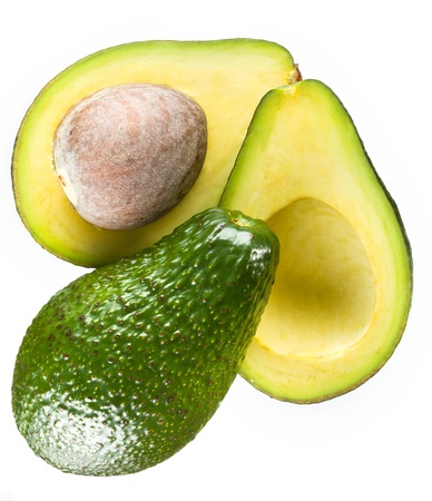 avocado  Half with core isolated on whiteの写真素材