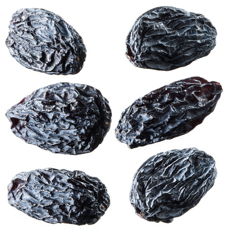 Black raisins. Collection isolated on whiteの写真素材