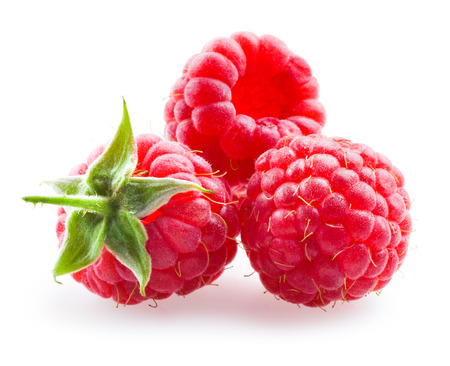 Ripe raspberries isolated on white backgroundの写真素材