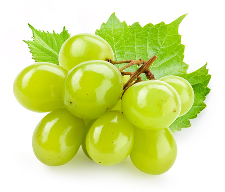 Green grape with leaf isolated on white background Green grape with leaf isolated on white background