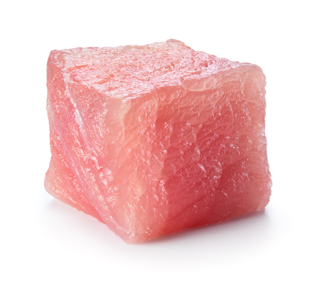 Pork. Raw fresh cube of meat on white backgroundの写真素材