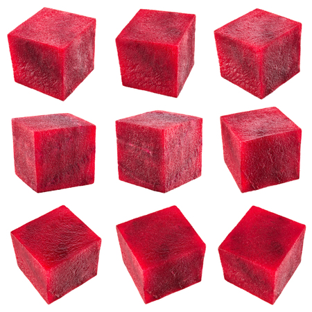 Beetroot isolated. Beetroot  cubes on white background. Beetroot slice. Collection.の写真素材