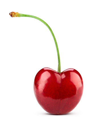 Ripe fresh red cherry isolated on white background. With clipping path.の写真素材