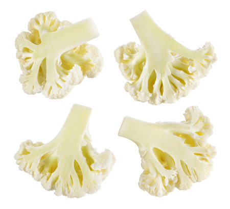 Piece of cauliflower isolated on white. Macro. Collection.の写真素材