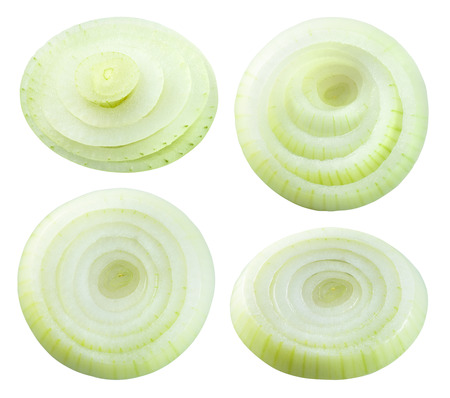 Onion rings. Onion slices isolated.の写真素材