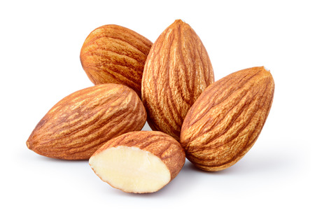 Almond isolated. Group of nuts on white background. Collection. Clipping path included. Full depth of field.の写真素材