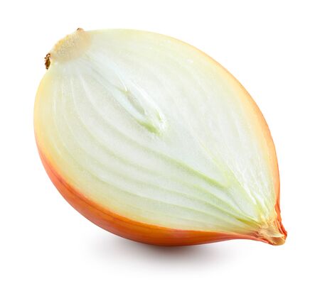 Onion bulb isolated. Onion slice on white background. With clipping path. Full depth of field.の写真素材