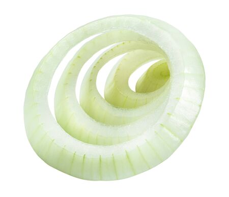 Onion rings isolated. Onion slice on white. With clipping path.の写真素材