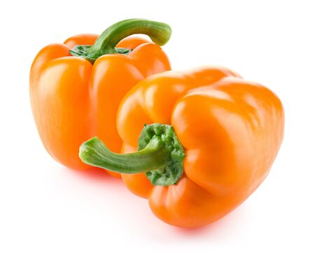 Paprika. Sweet bell peppers isolated. Orange pepper. With clipping path. Full depth of field.の写真素材