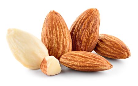 Almonds. Almond isolated on white. Full depth of field.の写真素材