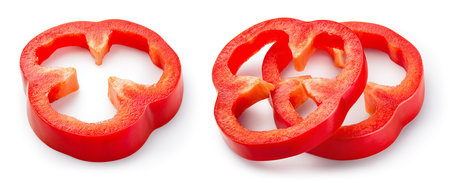 Paprika. Pepper slice isolated. Red bell pepper. Red peppers. With clipping path.の写真素材