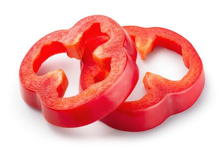 Red pepper slices isolatedの写真素材