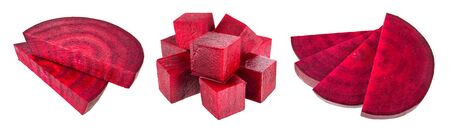 Beet isolate. Beetroot on white. Beet slice isolated. Beet root set.の写真素材