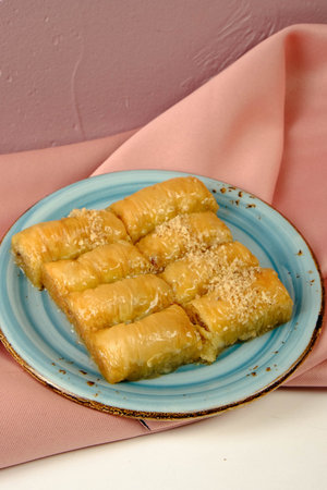 Traditional turkish dessert baklava with cashew, walnuts. Homemade baklava with nuts and honey.