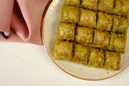 Traditional turkish dessert baklava with cashew, walnuts. Homemade baklava with nuts and honey.
