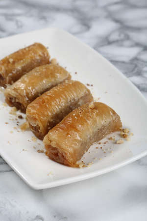 Traditional turkish dessert baklava with cashew, walnuts. Homemade baklava with nuts and honey.の写真素材