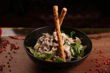 Fresh salad plate with mixed greensの写真素材