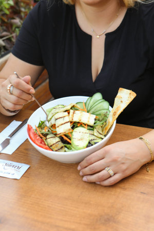 Fresh salad plate with mixed greensの写真素材