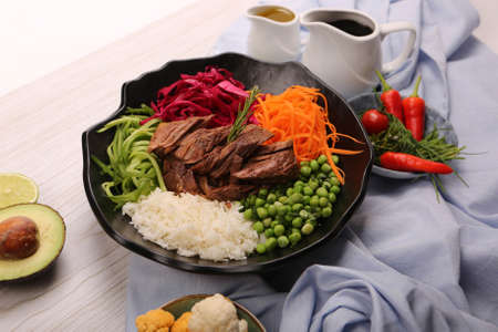 Fresh salad plate with mixed greensの写真素材