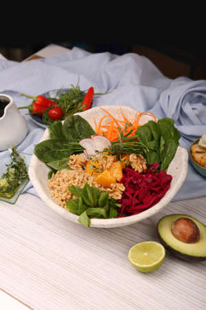 Fresh salad plate with mixed greensの写真素材