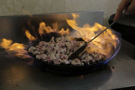 Meat Saute Turkish Meat Saute with Hair Pie Meat - Sac Frying - Sac Roastingの写真素材