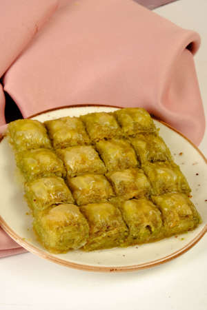 Traditional turkish dessert baklava with cashew, walnuts. Homemade baklava with nuts and honey.の写真素材