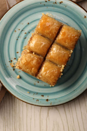 Traditional turkish dessert baklava with cashew, walnuts. Homemade baklava with nuts and honey.の写真素材