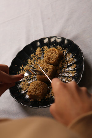 Traditional turkish dessert baklava with cashew, walnuts. Homemade baklava with nuts and honey.の写真素材