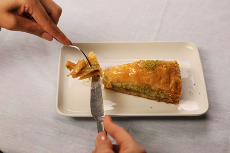 Traditional turkish dessert baklava with cashew, walnuts. Homemade baklava with nuts and honey.