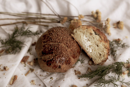 delicious natural aesthetic baked breadの写真素材
