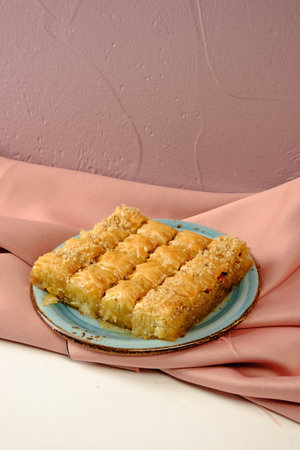 Traditional turkish dessert baklava with cashew, walnuts. Homemade baklava with nuts and honey.