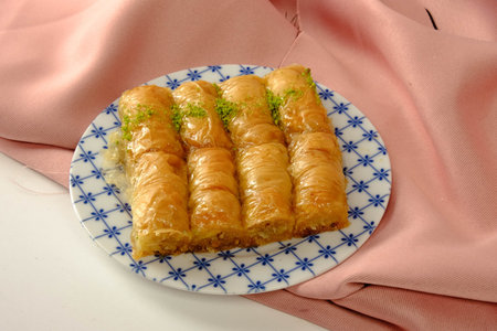 Traditional turkish dessert baklava with cashew, walnuts. Homemade baklava with nuts and honey.