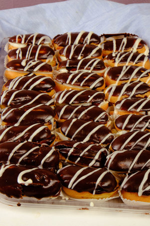 Board with delicious cake on table